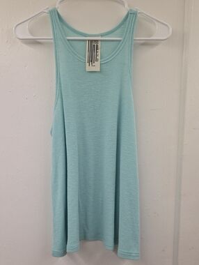 🍁Free People Aqua Blue Ribbed Swing Tank Top Oversized Medium